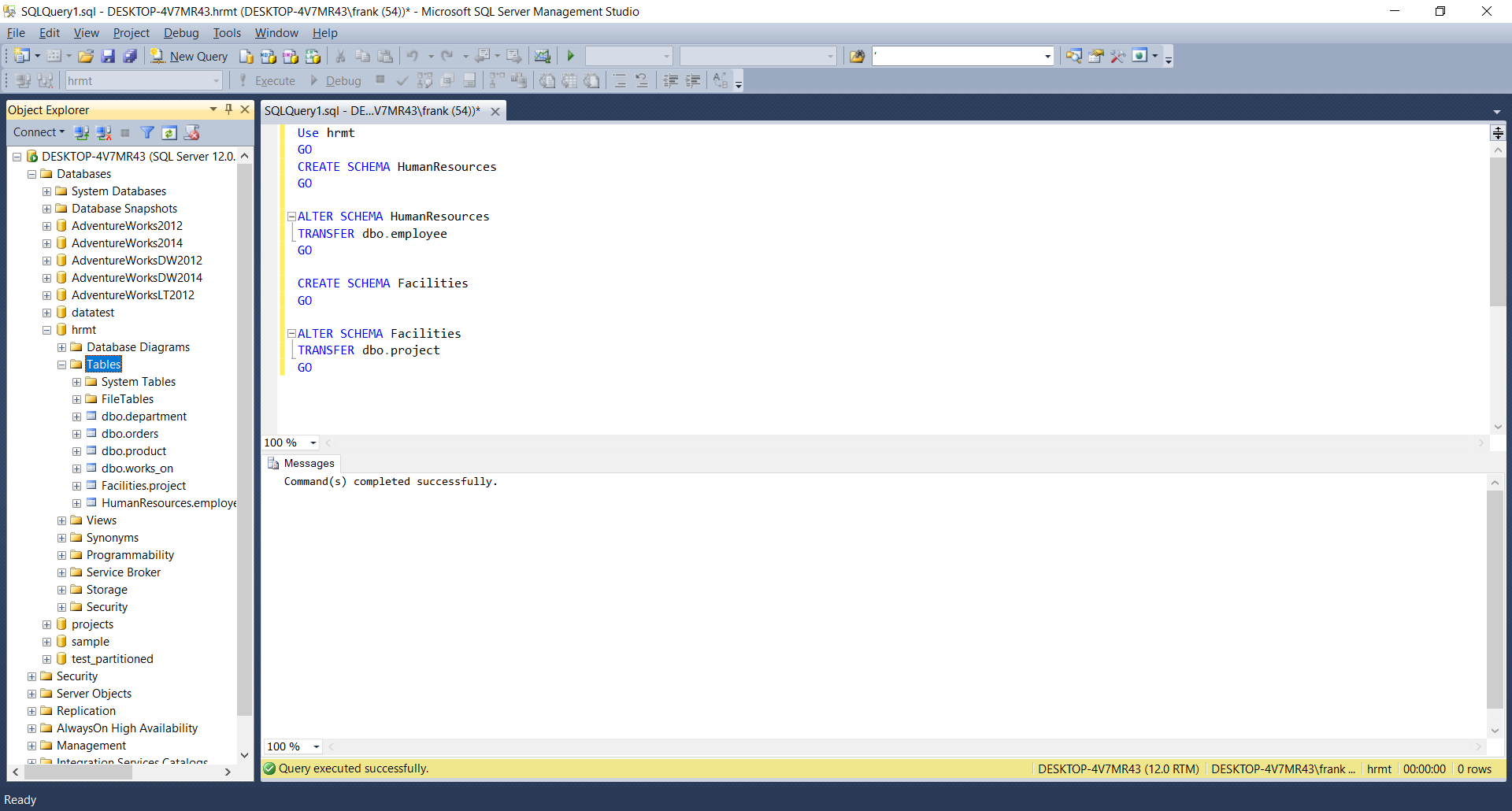 Create Schema in SQL Server